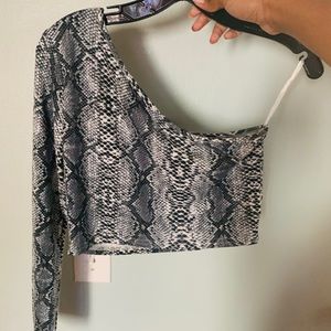 Never Worn!! One shoulder snakeskin top